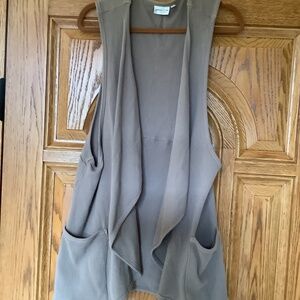 Tan Vest with Shawl Collar and Waffle Weave Pattern